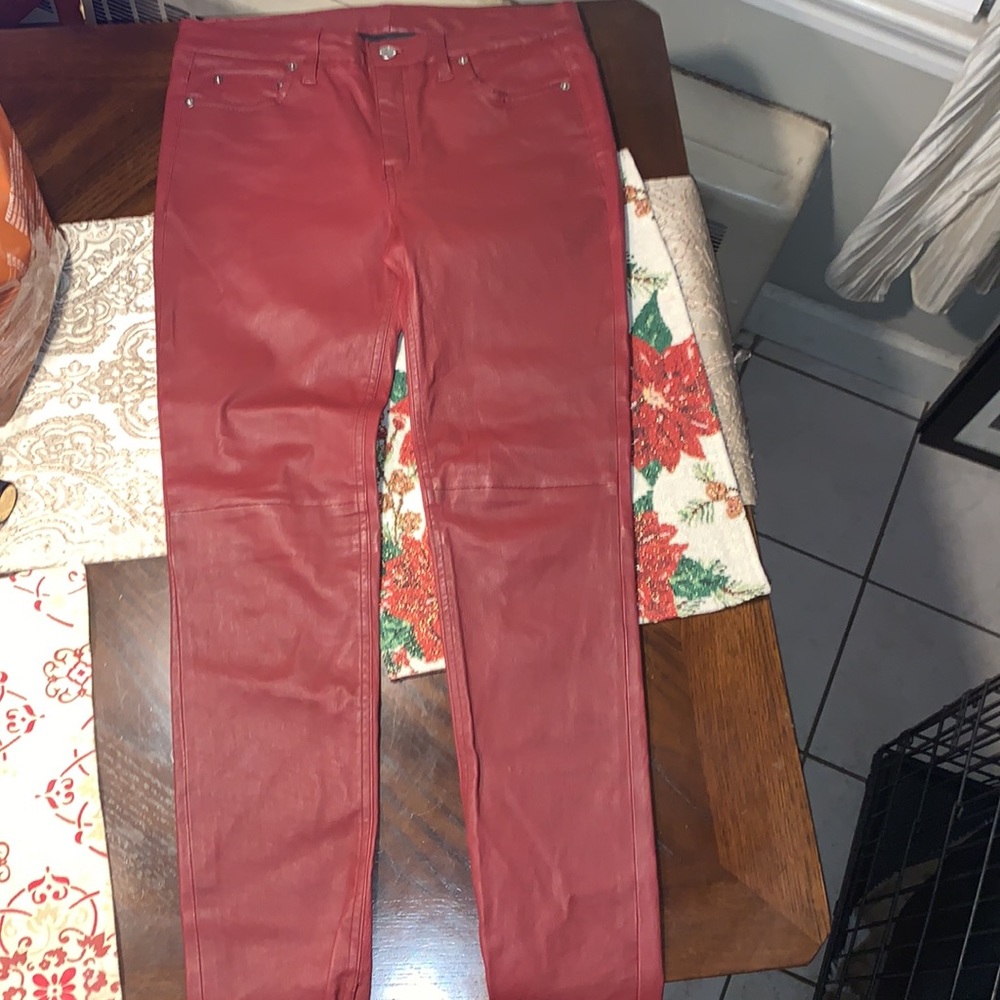 BLK DNM Burgundy Red Leather Skinny Pants sz 28 - Picture 2 of 11